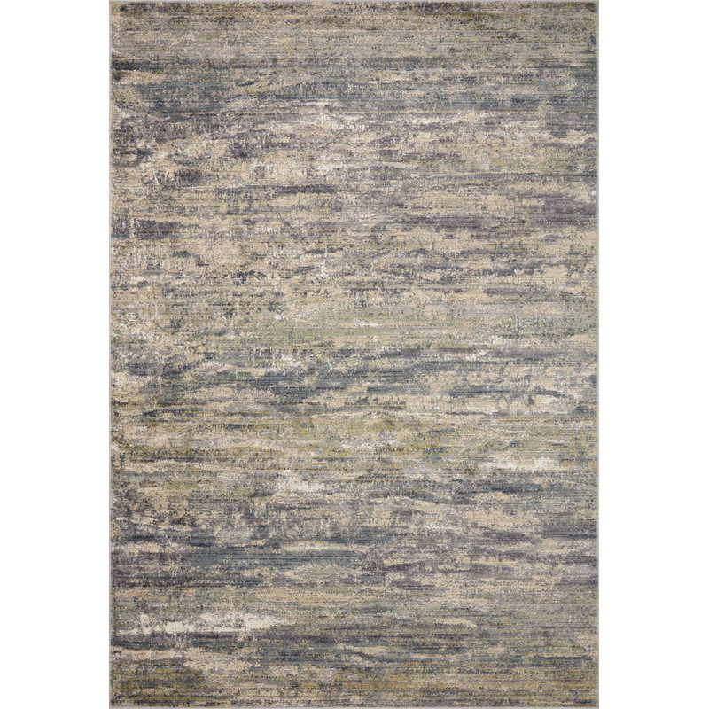 Tapis en polypropylène / polyester tissé à la machine en gris / beige, Rectangle 9 pi x 12 pi