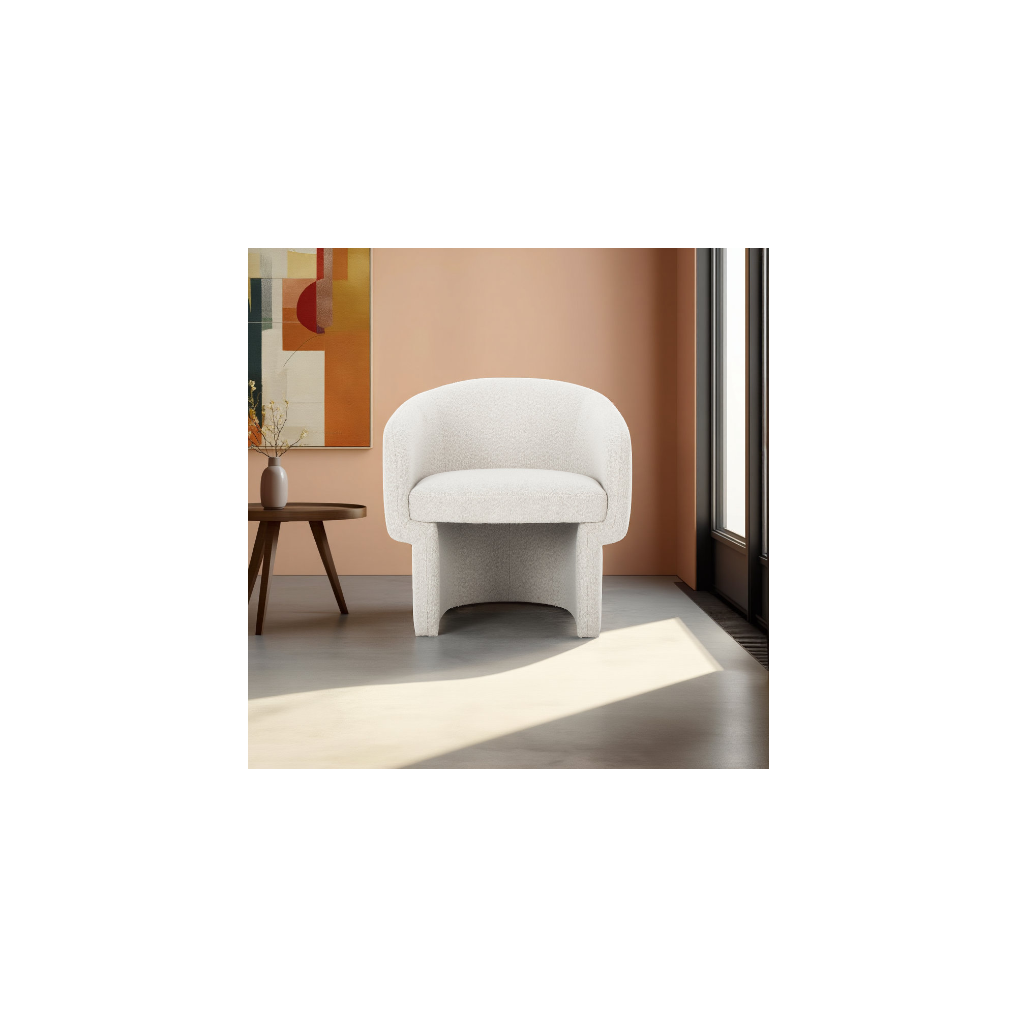 27.5" W Velvet Barrel Chair, Oyster Boucle
