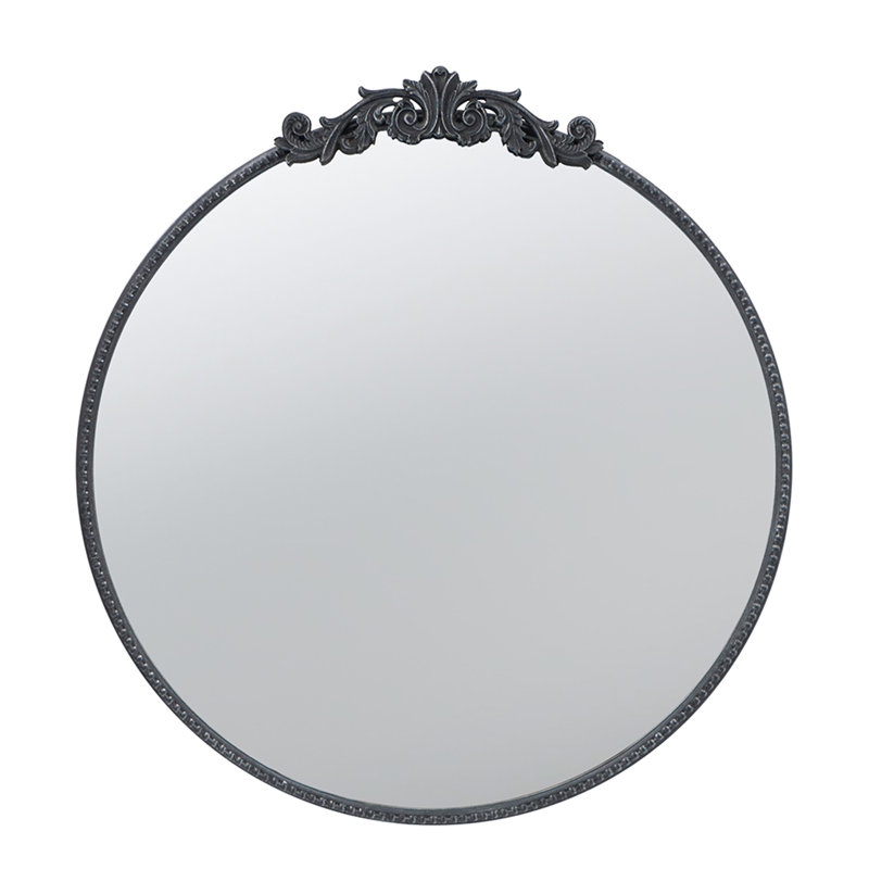 30" X 32" Classic Design Mirror With Round Shape And Baroque Inspired Frame For Bathroom, 32" x 30", Black