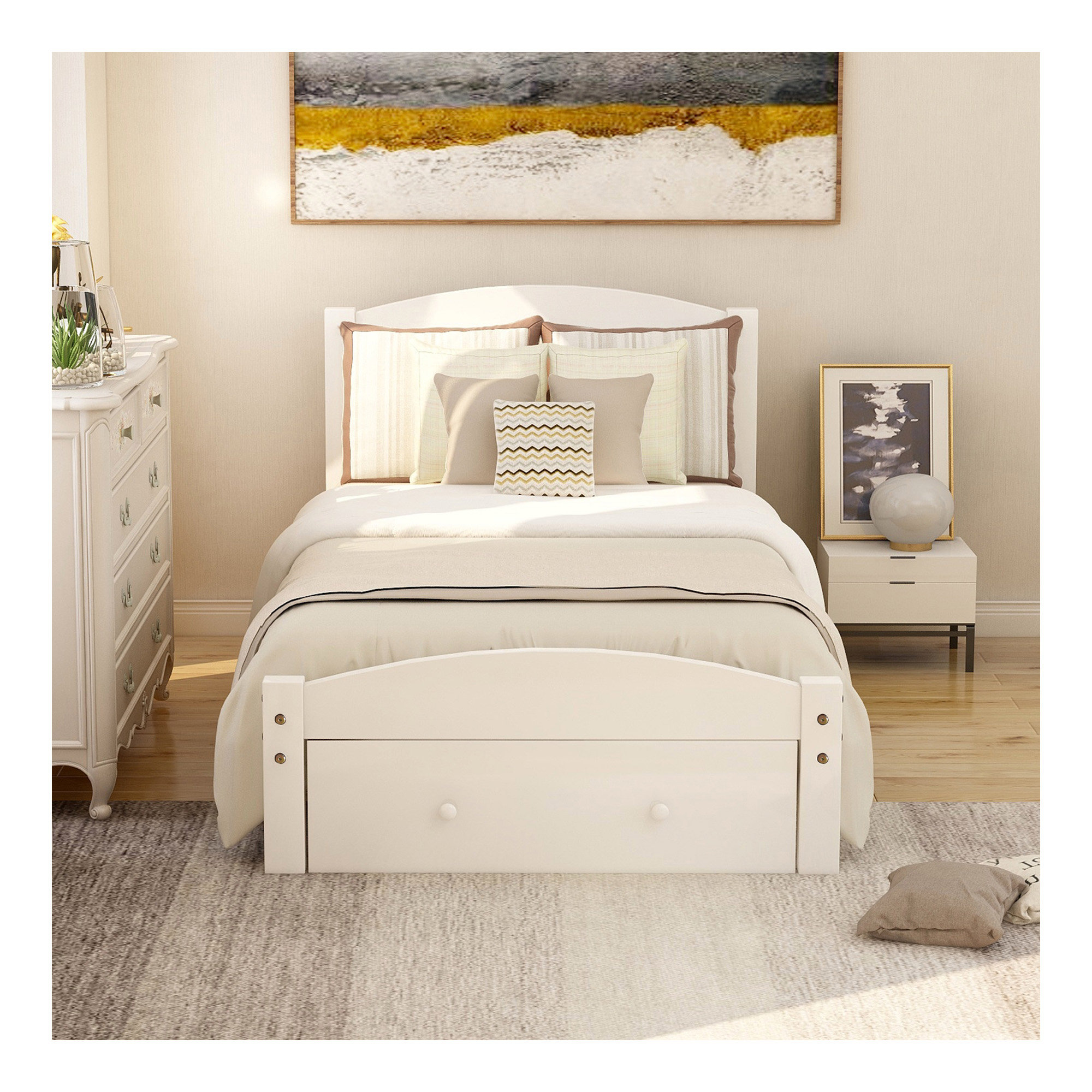 Mercer41 Platform Twin Bed Frame With Storage Drawer And Wood Slat ...