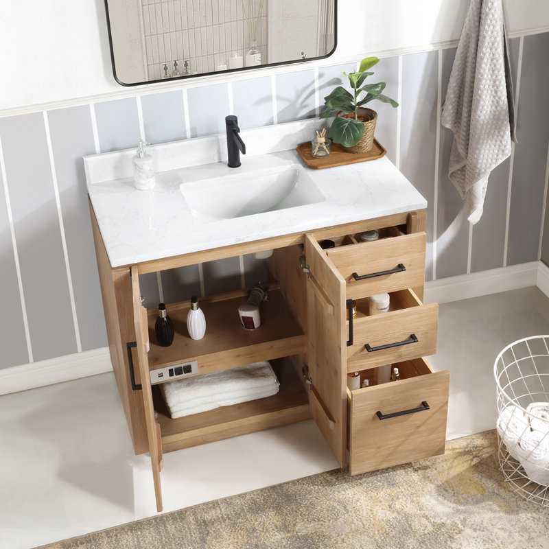 Meuble-lavabo simple 42 po Cloverfield, Bois de sapin brun, Noir mat