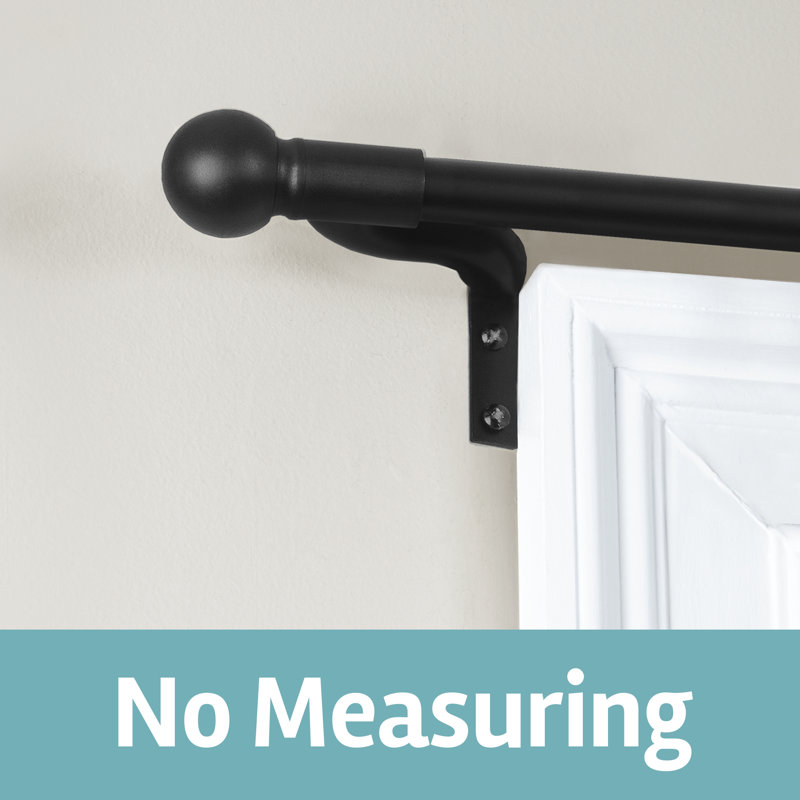 Adjustable Black Metal Curtain Rod with Round Finials