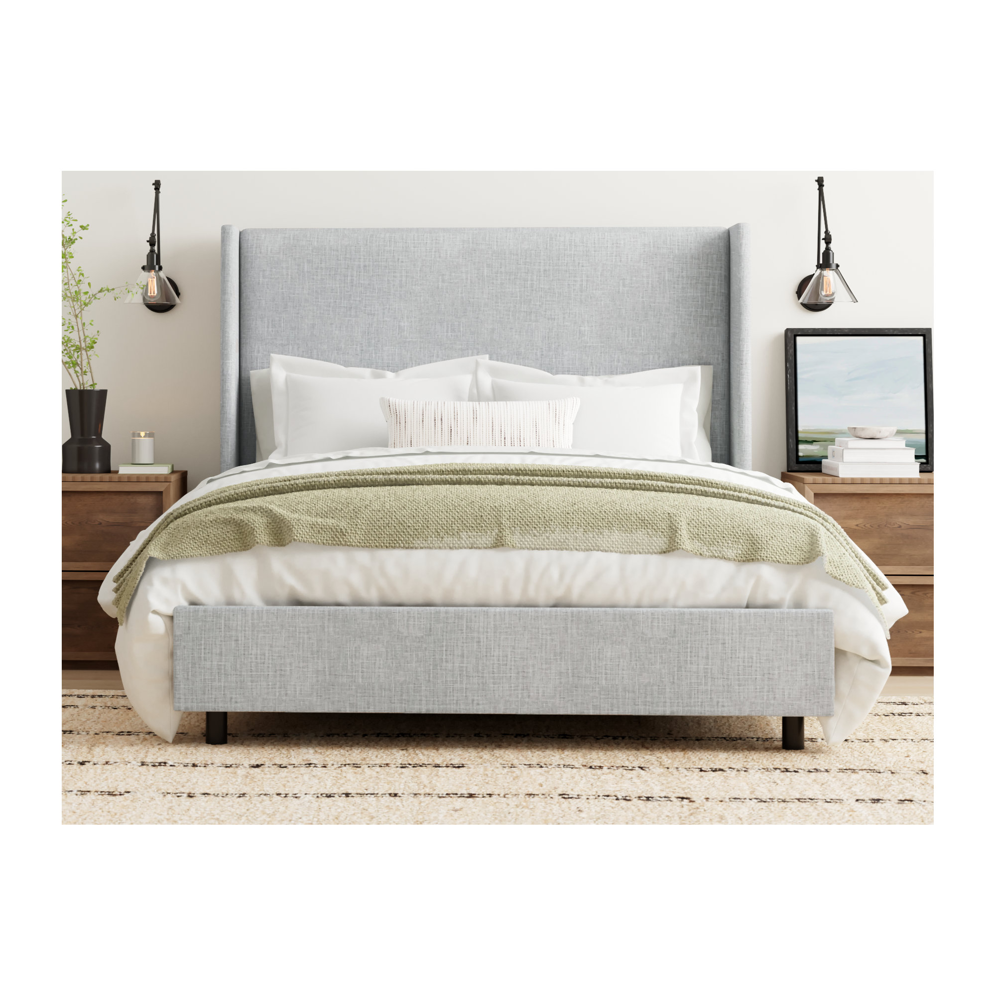 Tilly Upholstered Bed, Zuma Pumice Textured Linen, King