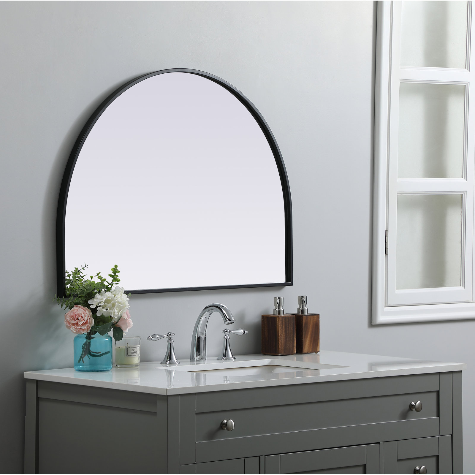 Sabine Metal Arch Wall Mirror, Black, 24" x 33"