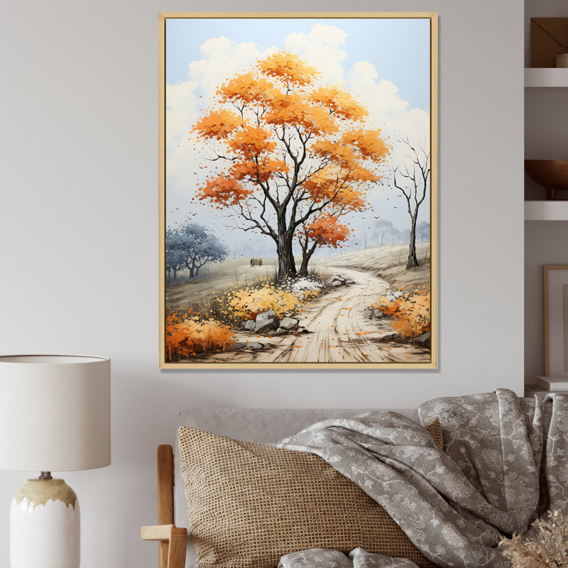Paysage d'érable orange sur toile, Cadre flottant naturel, H 32 po x l 16 po x P 1 po