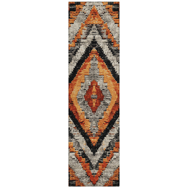 Machine Washable Indoor/Outdoor Xhevrie Terracotta Rug, Runner 2'3" x 7'6"