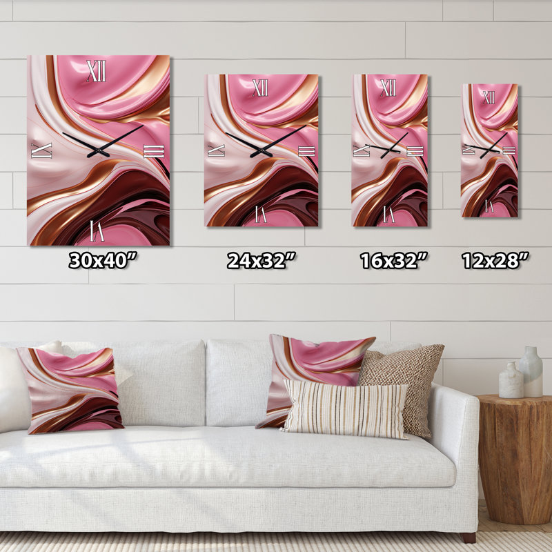 Liquide rose et or succulent Glam Art Alchimie VII - formes abstraites très grandes horloges murales, Petit