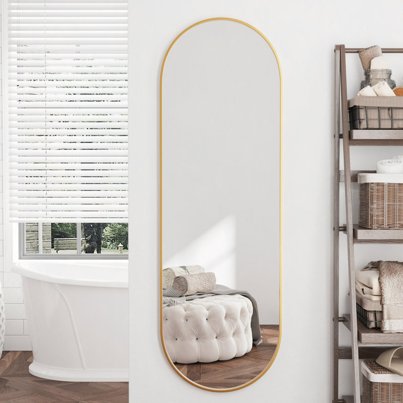 Miroir ovale pleine longueur de 63 po x 20 po, cadre en alliage d'aluminium brossé antirouille, miroir mural pour l'entrée de la salle de bain dans la chambre à coucher, reflet HD transparent
