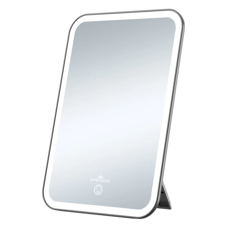 Icon Travel LED Makeup Mirror with 360 Degree Stand, Wire Free Portable Vanity Mirror with Light, Black