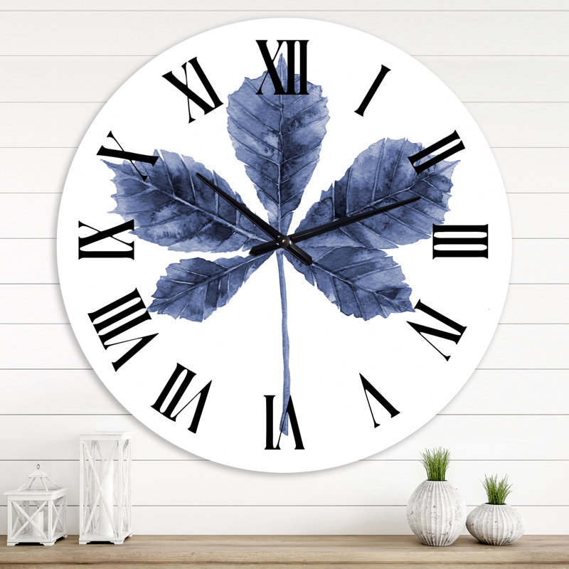 Horloge murale traditionnelle feuille de châtaignier bleu marine, Grand