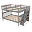 Lit superposé d'escalier gris avec rangement et garde-corps. Chambre à coucher, utilisation dans un dortoir. Matériau en bois massif. Options élargies. Escaliers sécuritaires. Choix de configuration polyvalents. Aucune boîte à ressorts requise. 250 lb-317372799