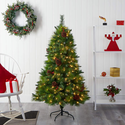  Montana Mixed Pine Artificial Christmas Tree with Pine Cones Berries and LED Lights