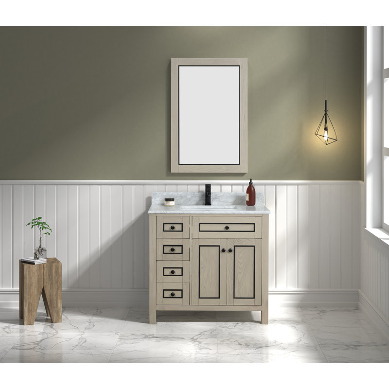 36'' Single Bathroom Vanity with Marble Top, Light Oak