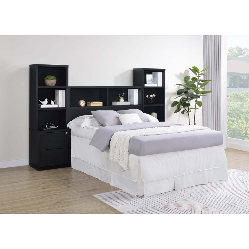 Geary Black 3-Piece Full Bedroom Set With Bookcase Headboard, Full, Black