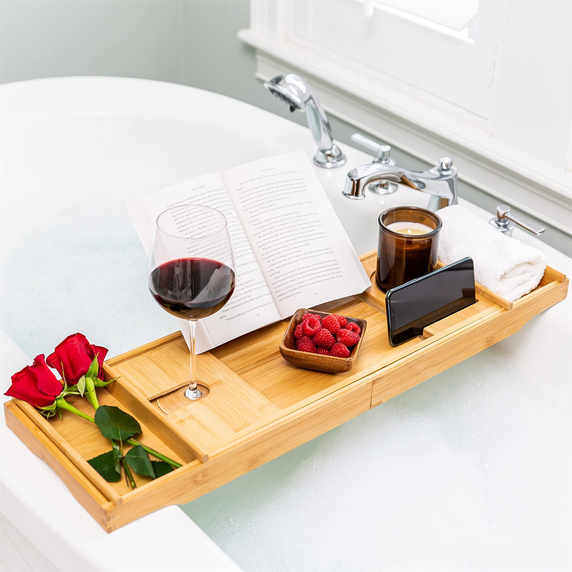 Rebrilliant Erandy Freestanding Bamboo Bath Caddy | Wayfair