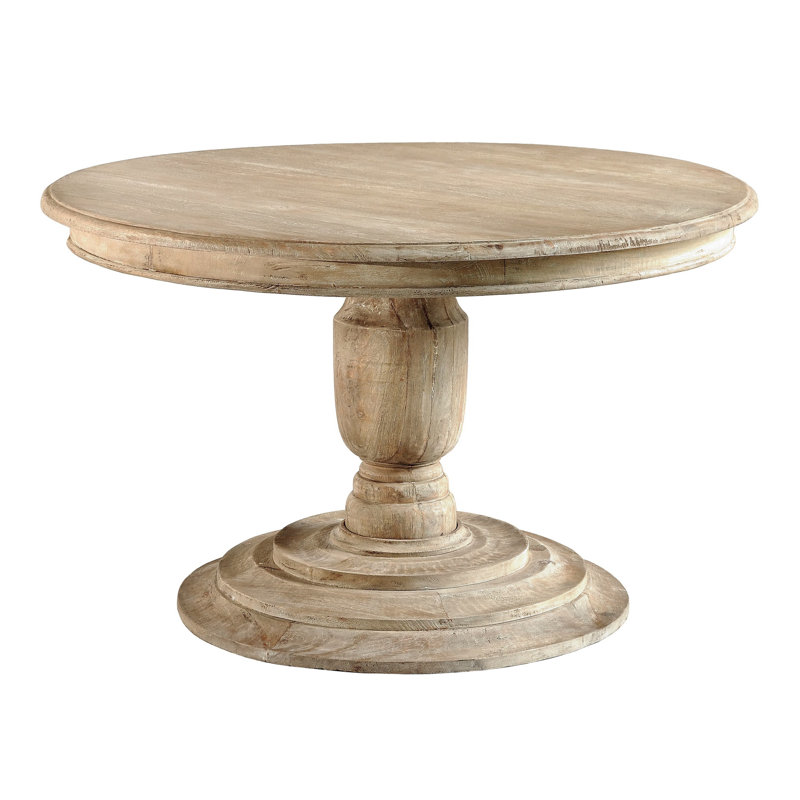 Attah Mahogany Round Solid Wood Dining Table, Mango Gray, Mango Gray