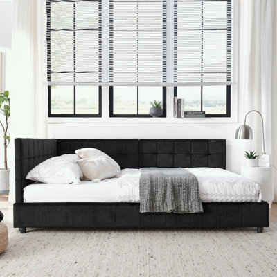 L-shape Corner Bed Frame Velvet Tufted Daybed by Mercer41