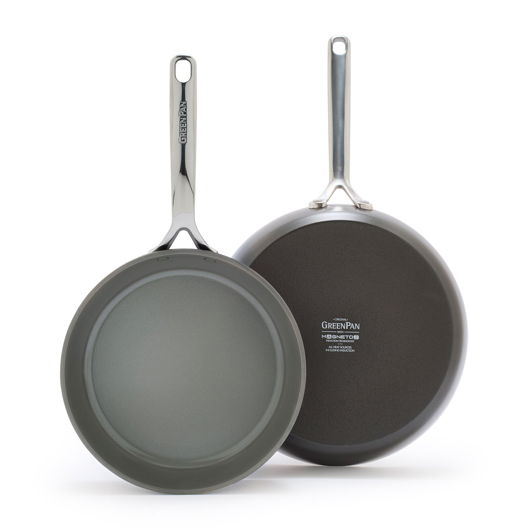 GreenPan GP5 Hard Anodized Healthy Ceramic Nonstick 9.5” & 11” 2 Piece Frying Pan Skillet Set,Heavy Gauge Scratch Resistant, Stay-Flat Surface, Induction, Mirror Finish Handle, Oven Safe, PFAS-Free GreenPan 