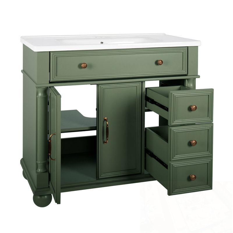 Bathroom Vanity with Sink and Metal Handles, Green