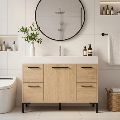 Meuble-lavabo sur pied avec lavabo en résine et armoire à fermeture en douceur Verano