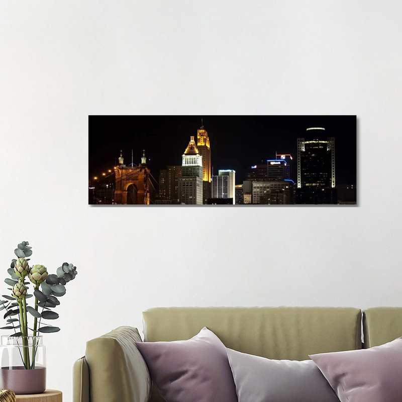 Cincinnati Panoramic Skyline Cityscape (Night) - Wrapped Canvas Panoramic Print