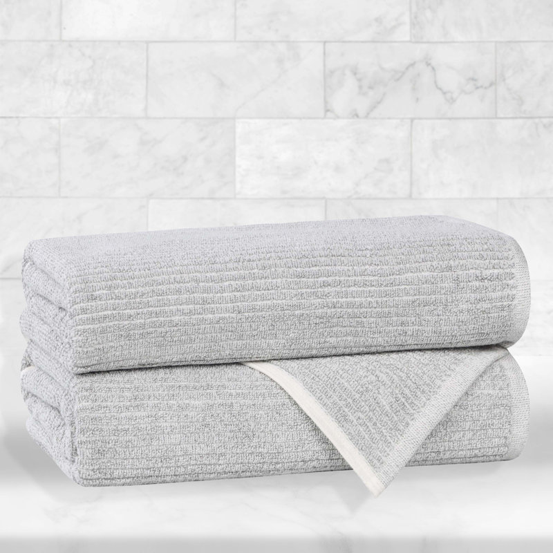 Destin Viscose Cotton Blend Medium Weight Textured Ribbed Bath Towels, Platinum