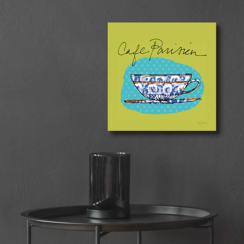 «Colorful Coffee Cafe Parisien No Border» par Sue Schlabach, H 12 po x l 12 po x P 0,13 po