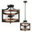 1Pack Semi Flush Mount Ceiling Light, Farmhouse Ceiling Light Fixture With Detachable Chain, Metal Wood Grain Finish, 2-Light Pendant Light Fixture