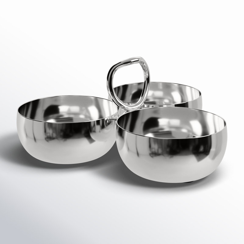 Round Steel/ Brass Condiment Server, Silver