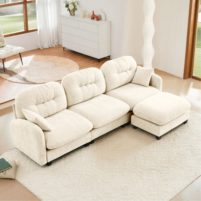 Premium Chenille Modular L-shaped Sectional With Ottoman, Tufted Cushion Backrest Ergonomic Design, Easy Assembly Sofa For Multi-space Use