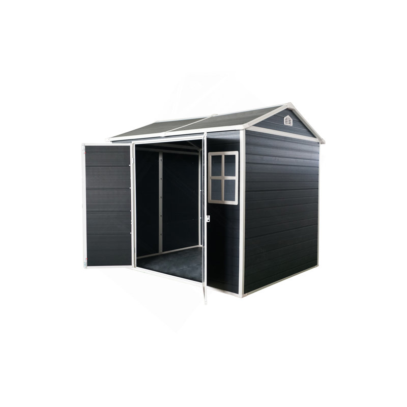 Outdoor Storage Waterproof shed with Floor, Two Windows and Lockable Door, Carbon Black, 80.3" H x 96" W x 52.3" D
