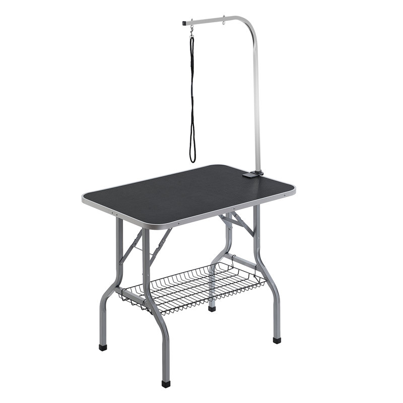 Foldable Black Stainless Steel Pet Grooming Table with Adjustable Arm