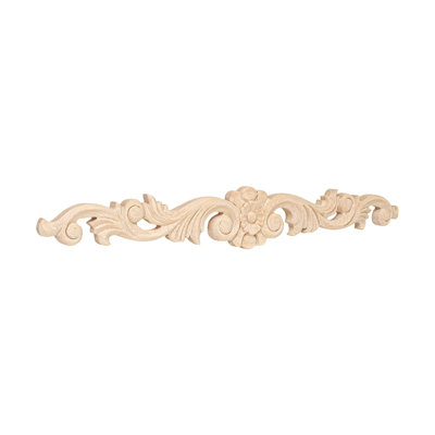 1-3/4 in x 12 in x 1/2 in Unfinished Hand Carved Solid Hard Maple Wood Onlay Floral Wood Applique