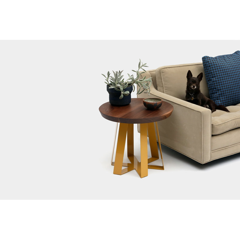 ARS Solid Wood Top End Table, Walnut, Yellow Powder-coat