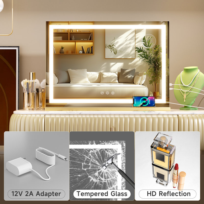 Led Lighted Touch Switch Memory Bathroom & Vanity Mirrors Mirror With Removable  Magnification And USB Charging Port
