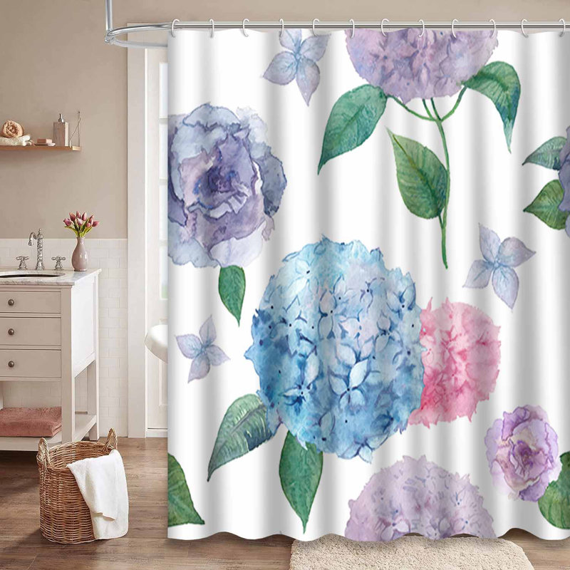 Rideau de douche Watiant Lisianthus blanc avec 12 crochets, L 72 po x l 84 po