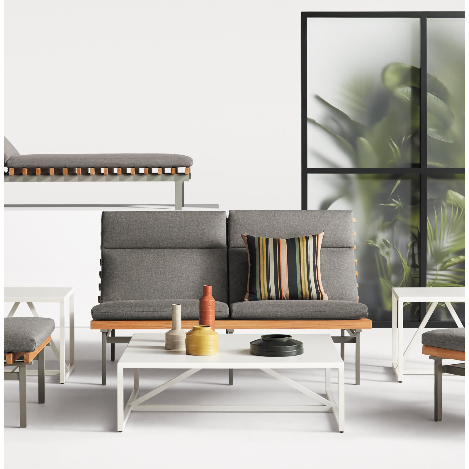 Perch 59" Teak Patio Loveseat, Toohey Charcoal, Charcoal