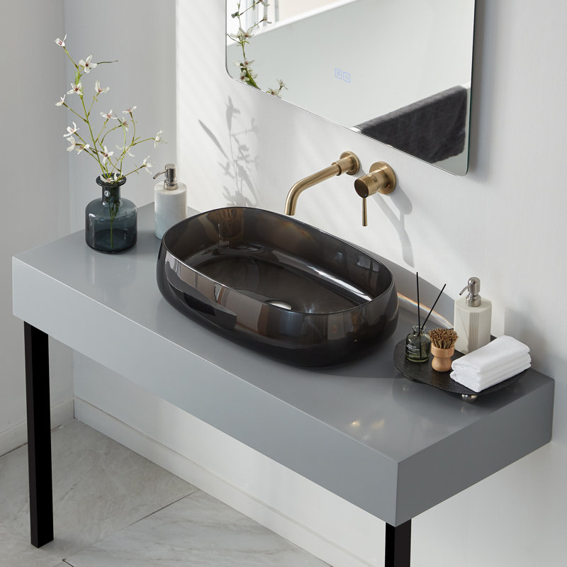 Pensen 23" x 15" Oval Transparent Resin Vessel Bathroom Sink, Black
