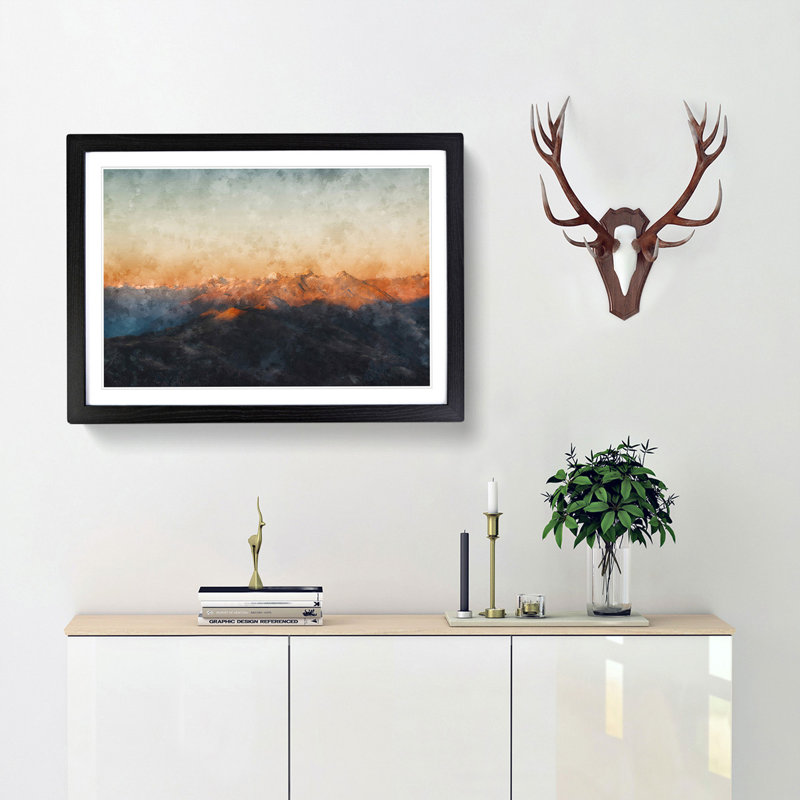 The Zillertal Alps in Italy - Picture Frame Painting Print, 45cm H x 63cm W x 2cm D, Black Framed