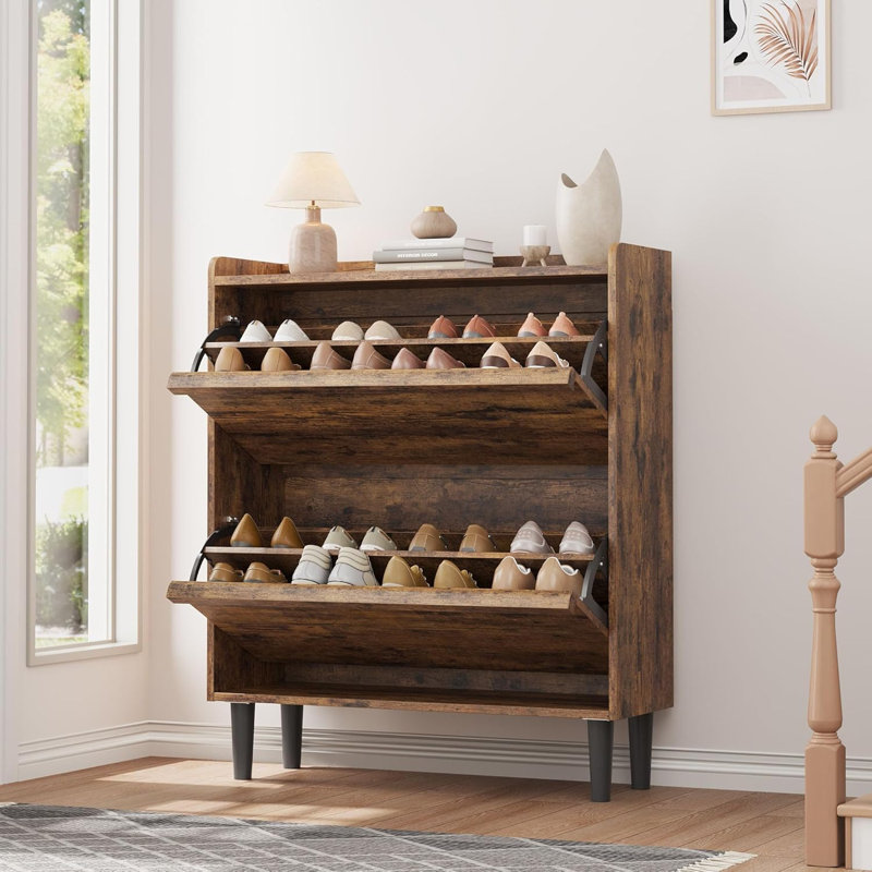 Flip Down Shoe Storage, 95.3cm H x 87.7cm W x 26.7cm D, Brown