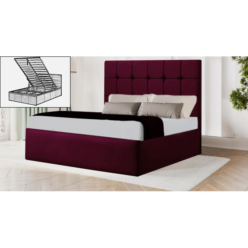 Carliana Upholstered Ottoman Storage Bed, Burgundy, Double (4'6)