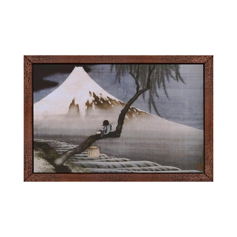Boy on Mt Fuji by Katsushika Hokusai - 1 Piece Floater Frame Painting on Canvas, Brown