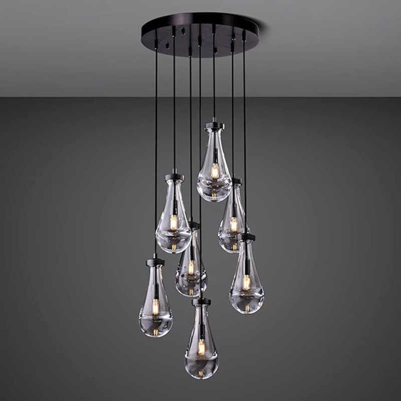 Luminaire suspendu Cluster, H 113,2 po x l 17,7 po x P 17,7 po, Noir, 7 lumières