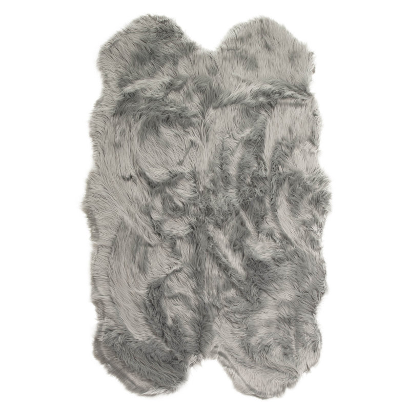 Diller Gray Faux Sheepskin Fur Machine Washable Shag Fluffy Area Rug, Novelty 4' x 6'