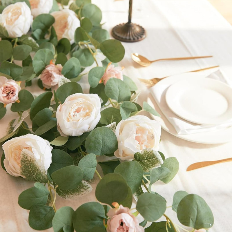 Spring 2-piece 6-foot Artificial Flower & Eucalyptus Garland Set