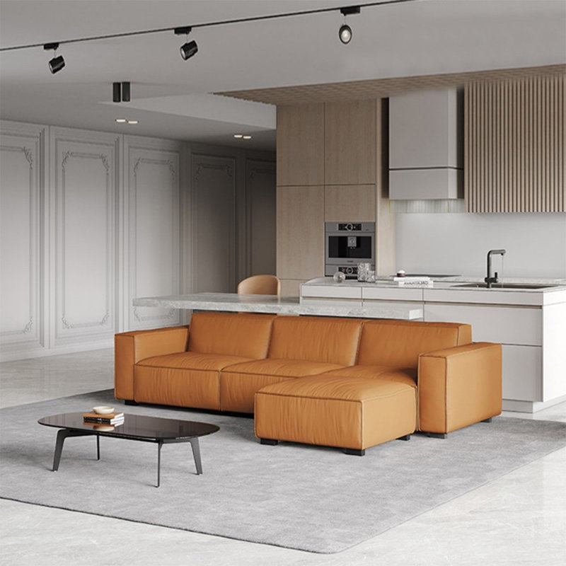 Orange Genuine Leather Modular Sofa cushion couch