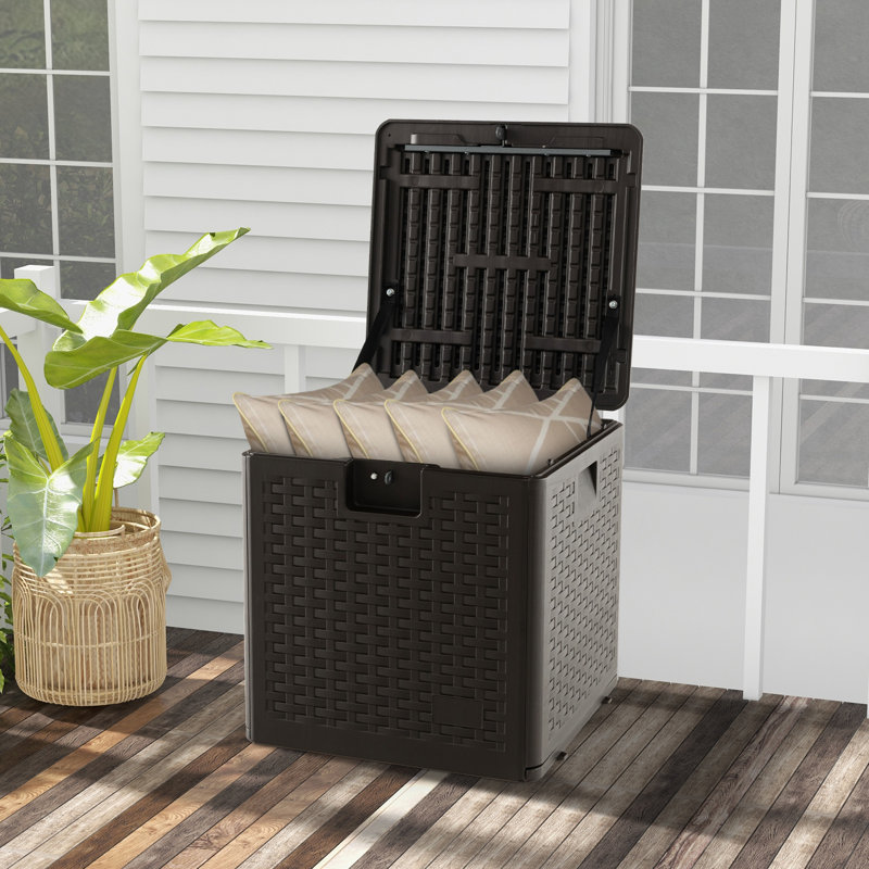 Costway 20.5'' W 28 Gallons Water Resistant Lockable Deck Box in Brown