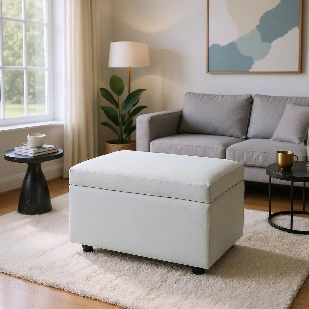 Fresh Look at Red Barrel Studio Linen Textured Storage Ottoman Bench With Hidden