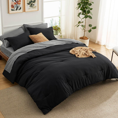 Bedsure Full Size Comforter Set - 7 Pieces Black Full Bedding Set for All Seasons, Boho Contrasting Design Bed in a Bag with Comforter, Sheets, Pillowcases & Shams