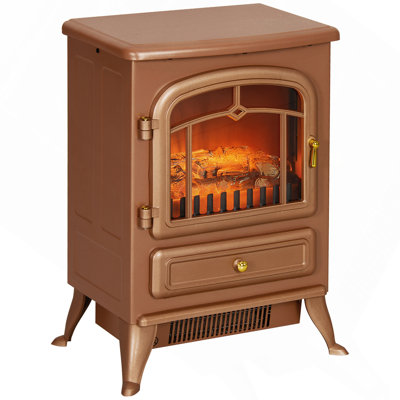 22" Electric Fireplace Heater, Freestanding Fireplace Stove With Realistic LED Flames And Logs, And Overheating Protection, 750W/1500W, Dark Brown